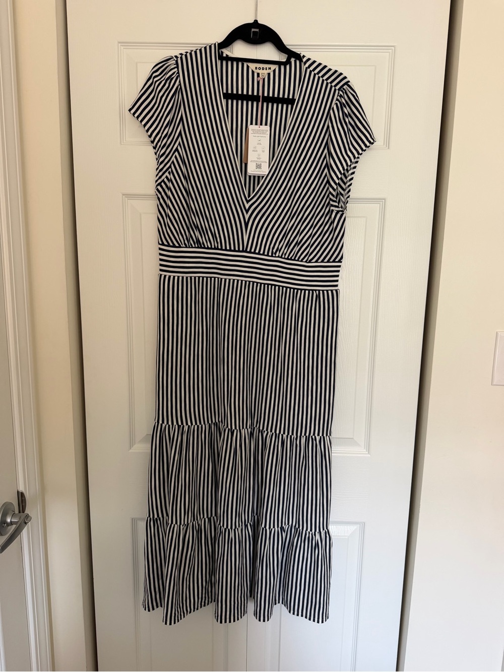 Boden Navy and White Striped V-Neck Tiered Dress- NWT - Picture 2 of 5